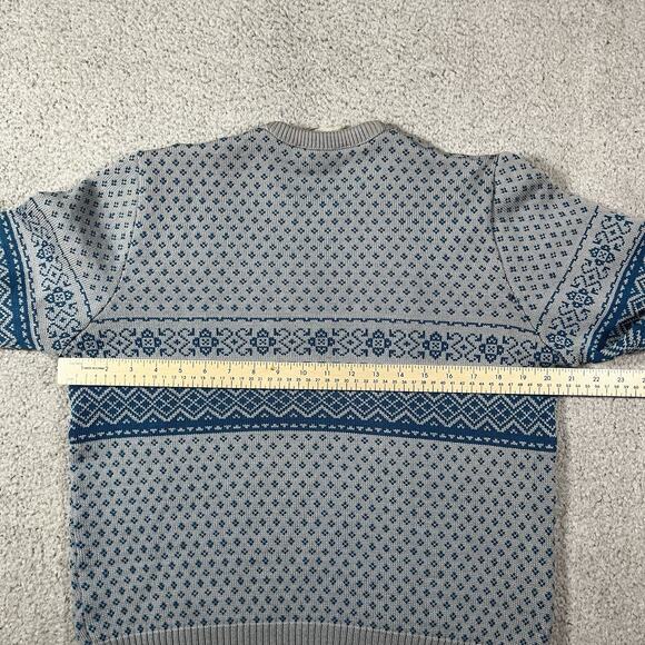 Eddie Bauer Sweater Mens M Gray Blue Wool Fair Isle Nordic Made USA Knit - Picture 13 of 13